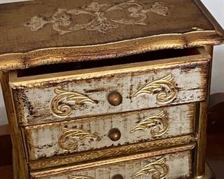 3-drawer shabby chic gold/white jewelry box