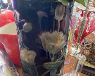 BUY IT NOW! $550. Moser Karlsbad signed crystal vase with etched flowers