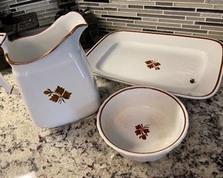 3pc - Royal Ironstone China set (white with copper leaf pattern) by H. Alcock & Co. England 