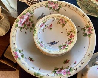 Hand-painted, Pink Floral with Blue Bird China 