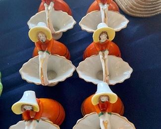 Vintage Nippon Japan - Porcelain Woman with Basket Figurines -6pc set