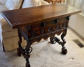 BUT IT NOW! $400. Spanish Baroque Wrought Iron, Carved Console Table with Fold Out Leaves 