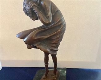 'The Squall' reproduction Bronze Statue; green marble base