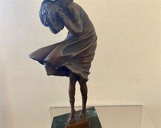 'The Squall' reproduction Bronze Statue; green marble base