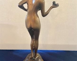 Art Deco Bronze Nude Girl with Bird; reproduction Fayral