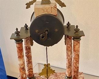Antique French Garniture Clock Set; bronze and pink marble