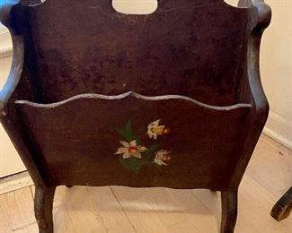Antique wood, hand-painted magazine rack