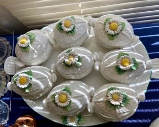 Vintage 1960s Italian Pottery Daisy Lidded Dish Set with Platter 