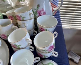 Furstenberg West-Germany -Hand-Painted Pink Rose with Gold Trim  Coffee Set 