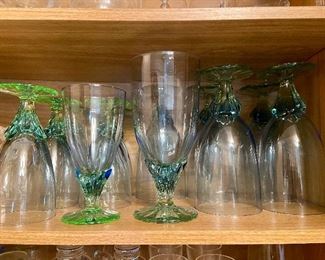 Bormioli Rocco Bahia Blue/Green Water and Iced Tea Goblets - Art Nouveau;  6 small, 6 large 