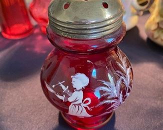 Mary Gregory Antique Cranberry Glass Muffineer 
