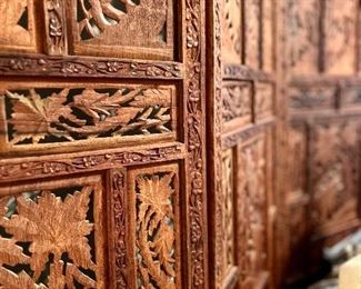 Teak wood 4 panel screen from India.