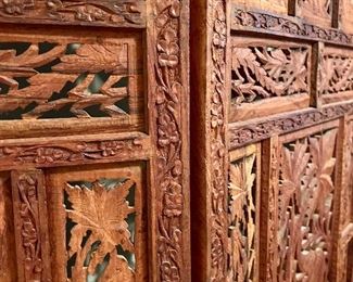 Teak wood 4 panel screen from India.