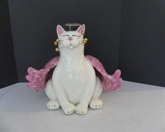  Vintage Amy Lacombe Whimsical Clay Signed "Angelica" Angel Cat Figurine - 13" Tall 