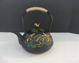 Vintage Oriental Cast Iron Teapot with Squirrel & Tea Strainer