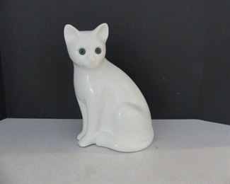Vintage ELPA Alcobaca Portugal White Cat with Green Eyes Figurine - 11" Tall