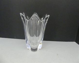 Vintage 1970s Orrefors Sweden Jan Johanssen Crystal Fleur Vase - 8" Tall
