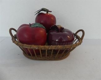 Vintage Made in Philippines Basket with 3 Large Apples