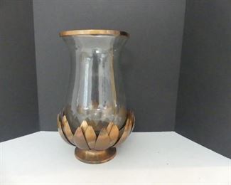 Lotus Flower Burned Copper Iron and Glass Hurricane Pillar Candle Holder - 17" Tall