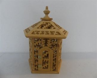 Intricately Carved Wooden Pentagon Birdcage with 2 Doors