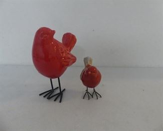 Ceramic Bird Figurines with Metal Legs