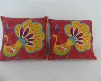 Pair of Bright Peacock & Flowers Throw Pillows