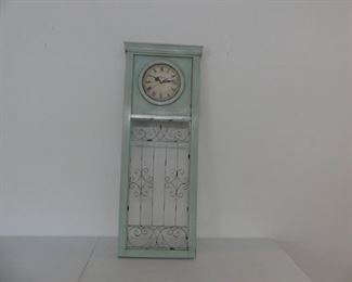 Vintage Boho Chic Seafoam Green Wood/Metal Wall Panel Clock