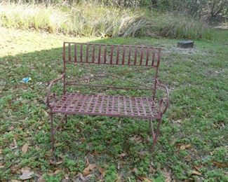 Wrought Iron Lawn Bench - Red