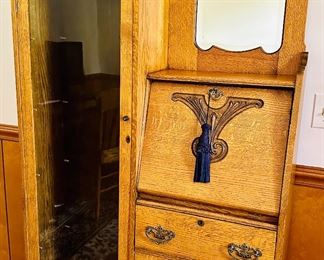 Antique oak storage & desk 