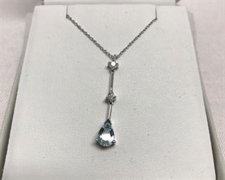 14k Aqua & diamond necklace