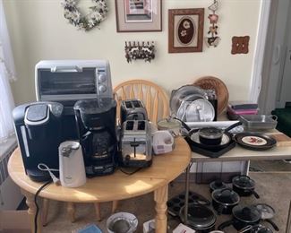 Pots, pans, small appliances. 
