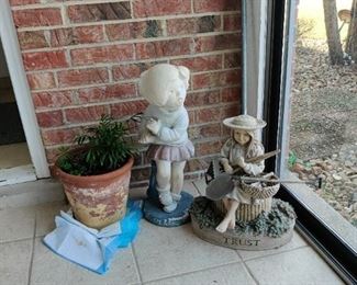 ornamental girl statue, house plant