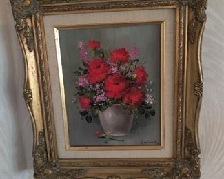 floral artwork with ornate frame