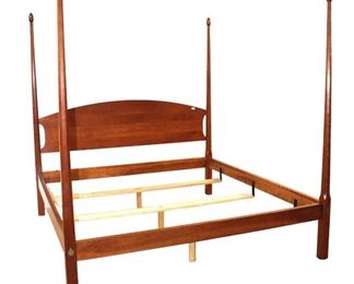 
Lot 500
Beautiful Like New Stickley Solid Cherry 4 poster king size bed with both rails and slats, has tapered pencil point post, and bolted in rail construction with original wrench
