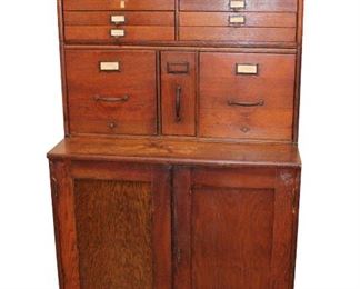 
Lot 503
Antique Lundstrom 3 section oak file document cabinet in original finish

