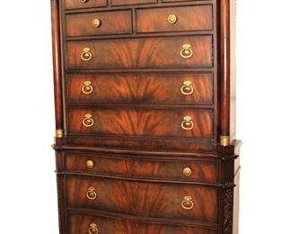 
Lot 508
Awesome Councill 2pc 11 drawer burl mahogany high chest with columns, very Impressive Piece
