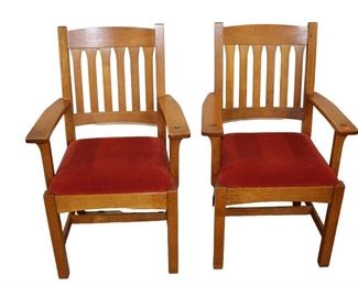 
Lot 517
Pair of Stickley mission oak arm chairs
