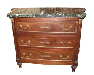 
Lot 524
Semi antique French style marble top 3 drawer mahogany chest with pullout tray, made in Italy
