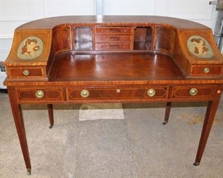 
Lot 564
Nice Vintage burl mahogany Adam's style painted Carlton desk
