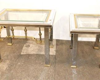 
Lot 572
Set of 2 chrome, glass and brass glass top Hollywood frame lamp tables
