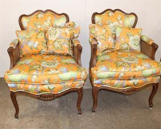 
Lot 584
Pair of French style double cane upholstered arm chairs
