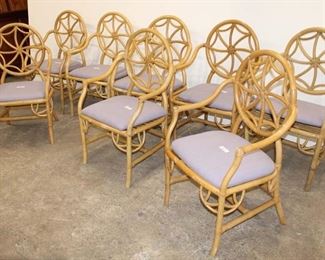 
Lot 589
Set of 8 rattan medallion back chairs with cushions, 2 cushions do not match
