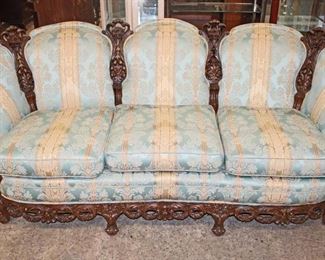 
Lot 602
Antique highly carved and ornate walnut frame parlor sofa
