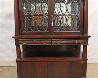 
Lot 605
Nice antique burl empire mahogany paw foot 2 drawer 4 door china server with key
