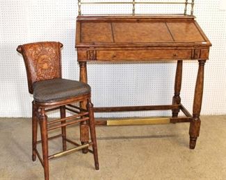 
Lot 611
Nice Thomasville Ernest Hemingway Collection slant front high top writing desk with brass gallery in the leather style wrapping with chair
