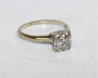 
Lot 658
Beautiful European cut 14K white gold diamond engagement ring approx. 1/2ct g/h vs2 size 5
