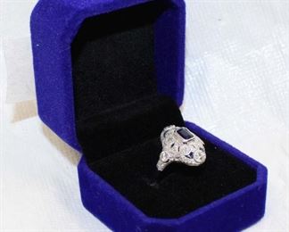
Lot 672
Vintage Style .53ct sapphire and 1.18ct diamond white gold ring size 6.5

