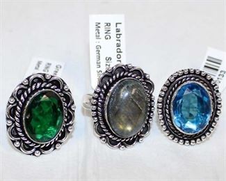 
Lot 689
Group of 3 German silver rings with various stone style
