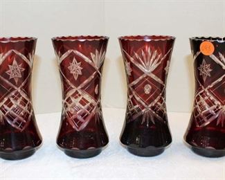 
Lot 693
Group of 4 Bohemian cut to clear leaded crystal ruby red glasses
