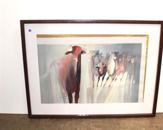 
Lot 756
Vintage watercolor style print of bulls approx. 36" w x 27" h
